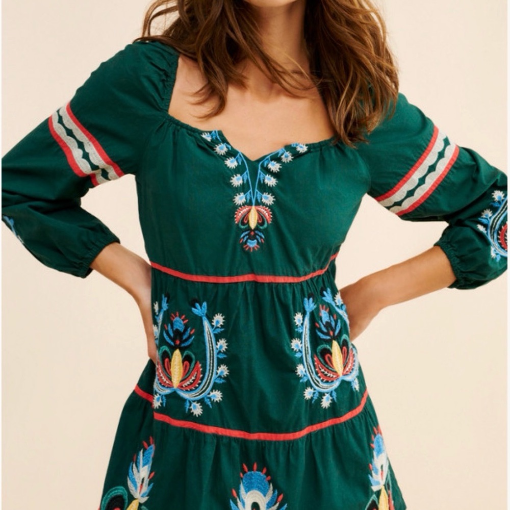 Fun Green Embroidered Mini Dress
